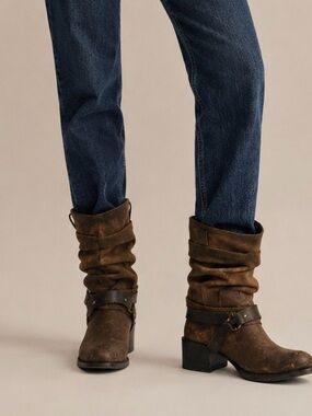 OTBT Brown Distressed Leather Hayride Boots Moto‎ Grunge Western Harness